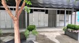 Frosted geometric window film applied to glass doors and windows in Raleigh, NC.