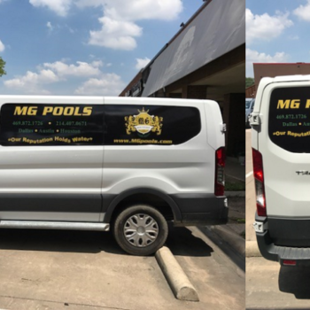 Window decals on vehicle for MG Pools 