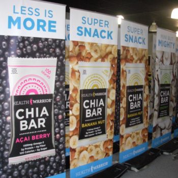multiple retractable banners for Health Warrior Chia Bars