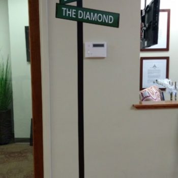 wall decal of road signs for busch hallway and the diamond