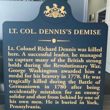 outdoor historical sign for Lt. Col. Dennis's Demise