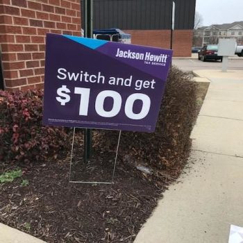 lawn sign for jackson hewitt tax service