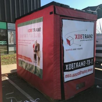 SmartBox portable storage container cover with advertisement banners