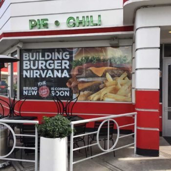 High quality graphic design of burger for commercial window desplay made custom for local restaurant.