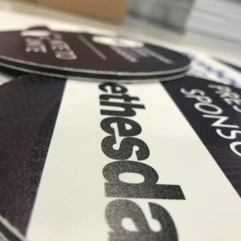 close up of circular signs