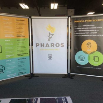 Three informational trade show display banners for Pharos 