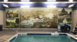 Wall mural for indoor pool space featuring historical images for Harbor Hotel