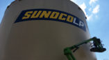 Outdoor custom blue decal on tank for SunocoLP