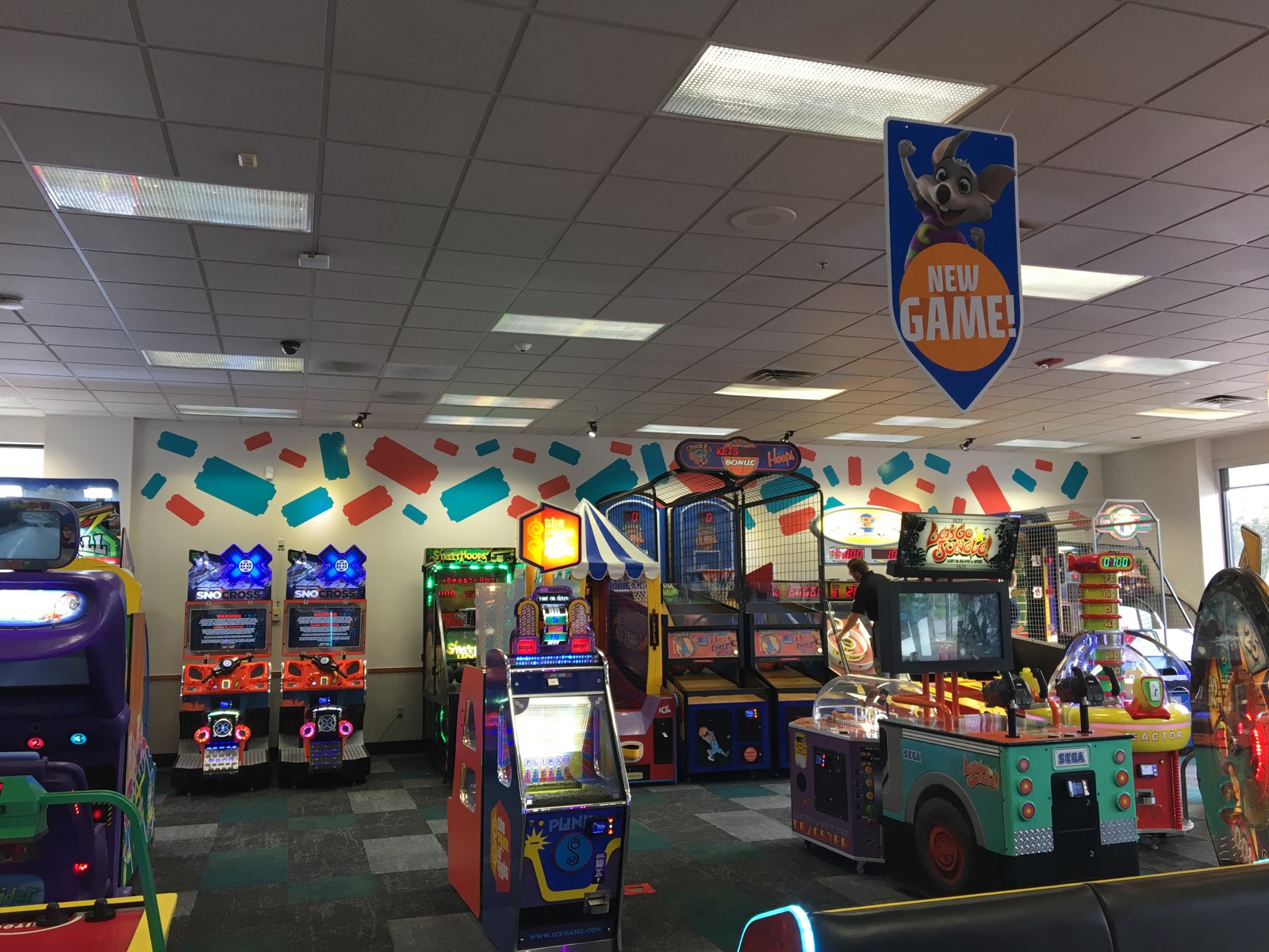 Indoor signage banner for Chuck E Cheese