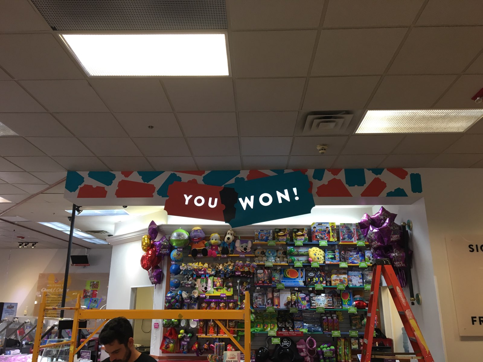 You won indoor signage banner for Chuck E Cheese