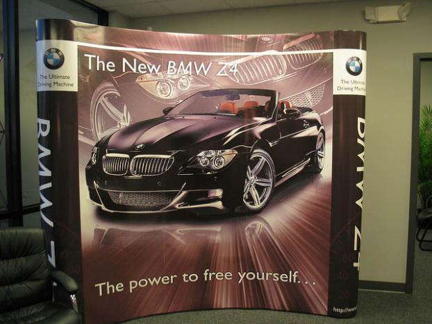 Point of purchase display for the new BMW Z4 with image of vehicle