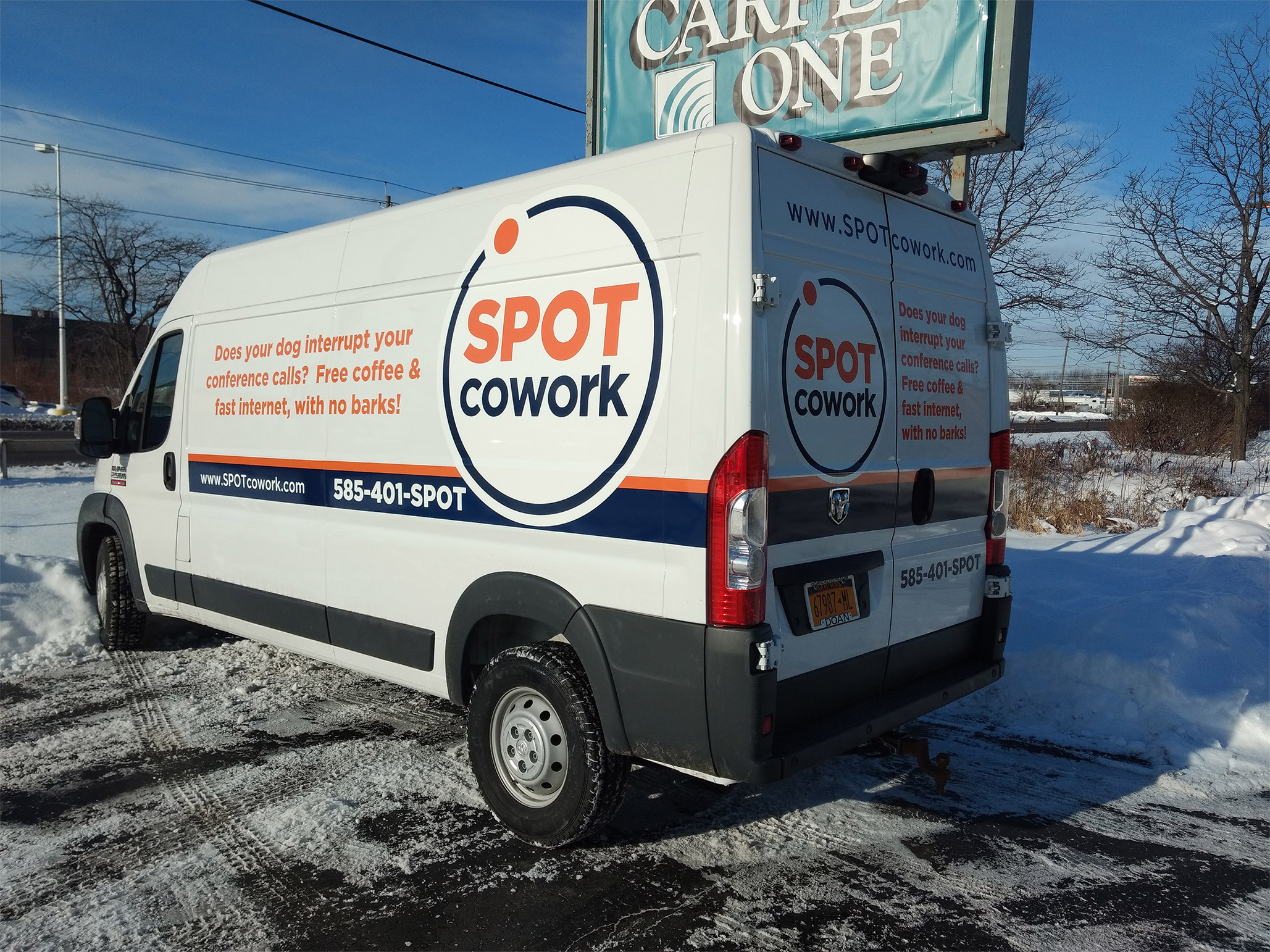 Vehicle wrap for Spot cowork white van