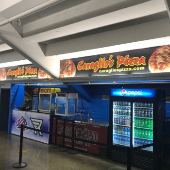 Caraglio's Pizza indoor signage in a stadium