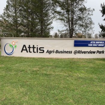 Attis Agri-Business at Riverview Park outdoor signage