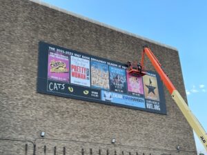 banner, outdoor, bucket truck, cable system, theater, large format