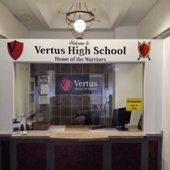 Vinyl, install, decals, eye catching, colorful, entrance, school, logo