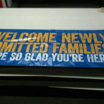 Custom banner welcoming families 
