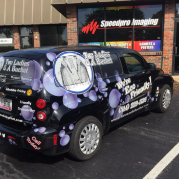 Freshly applied vehicle wrap for Two Ladies & A Bucket