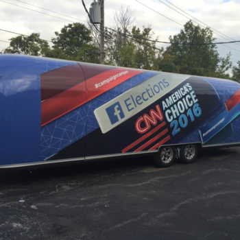 Custom vehicle wrap on a CNN trailer for the 2016 election coverage