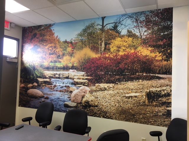 Nature wall mural in office