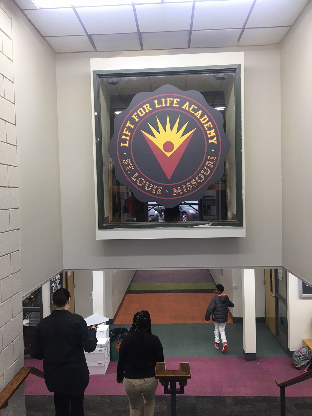 A large window graphic custom made for the Lift For Life Academy in St. Louis, Missouri.