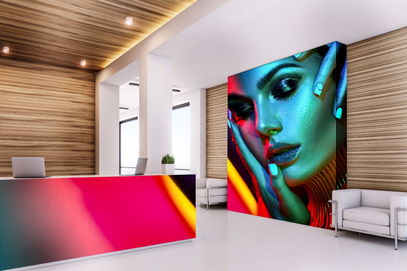 Pink interior design with stylish flooring