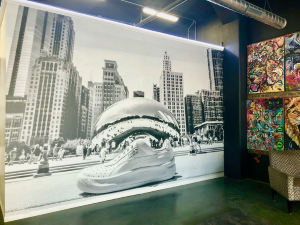 Vibrant wall banner showcasing trendy sneakers
