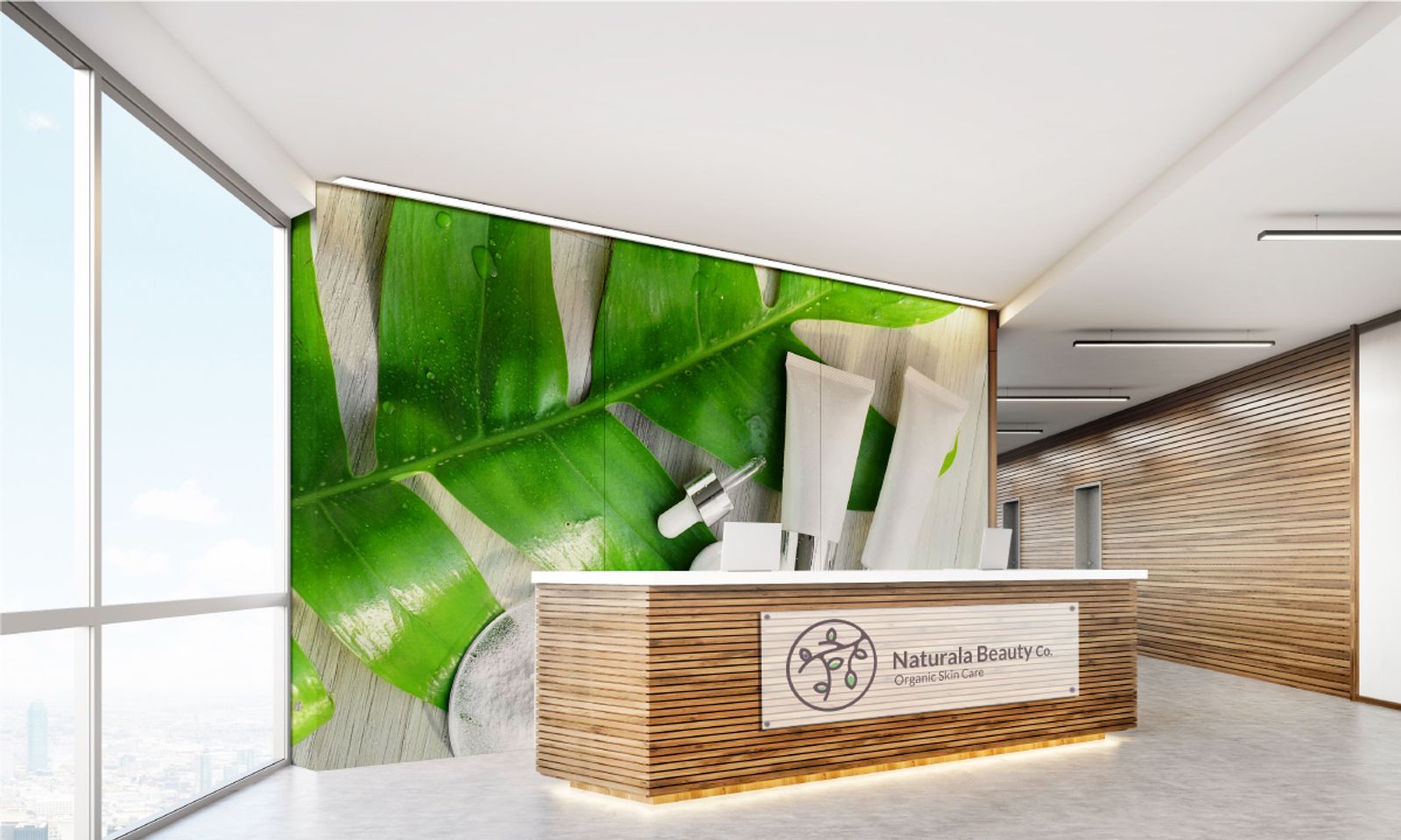 Interior design reception desk with stylish flooring