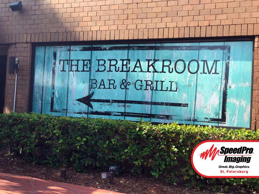 The Breakroom bar & grill directional window graphic