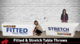 two ladys showing fitted and stretch table throws signs 