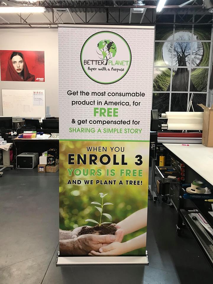large retractable banner for Better Planet: Paper with a Purpose company