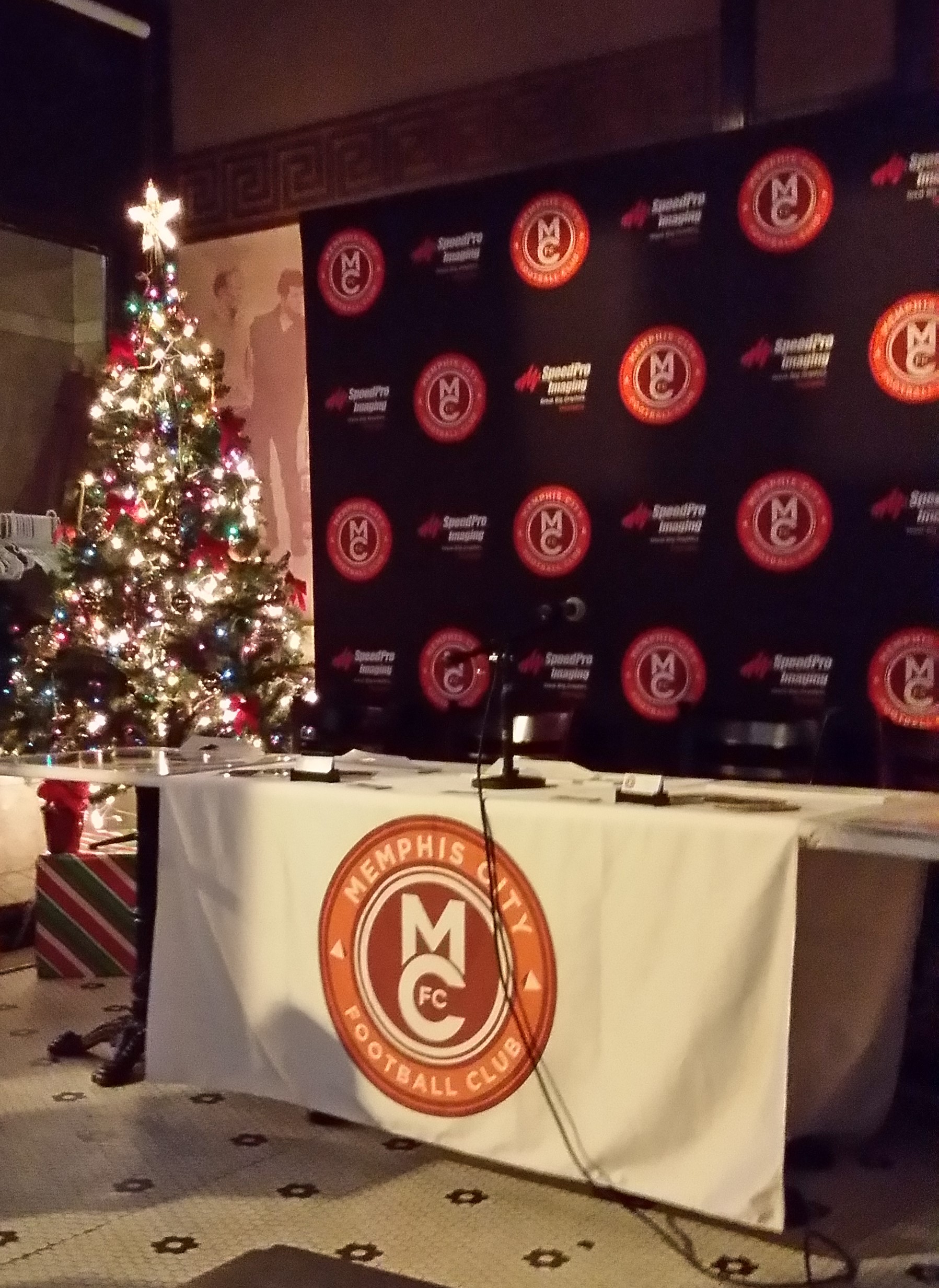 Step and repeat banner and table covering for Memphis City Football Club
