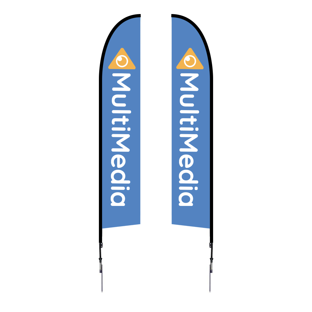two blue flag signage for MultiMedia