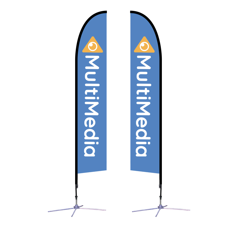 two blue flag signage for MultiMedia