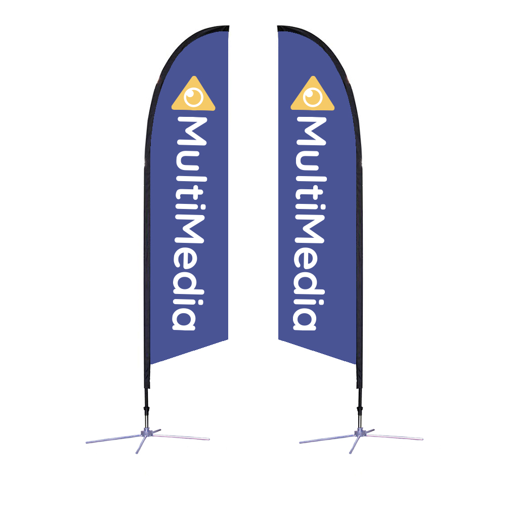 two blue flag signage for MultiMedia