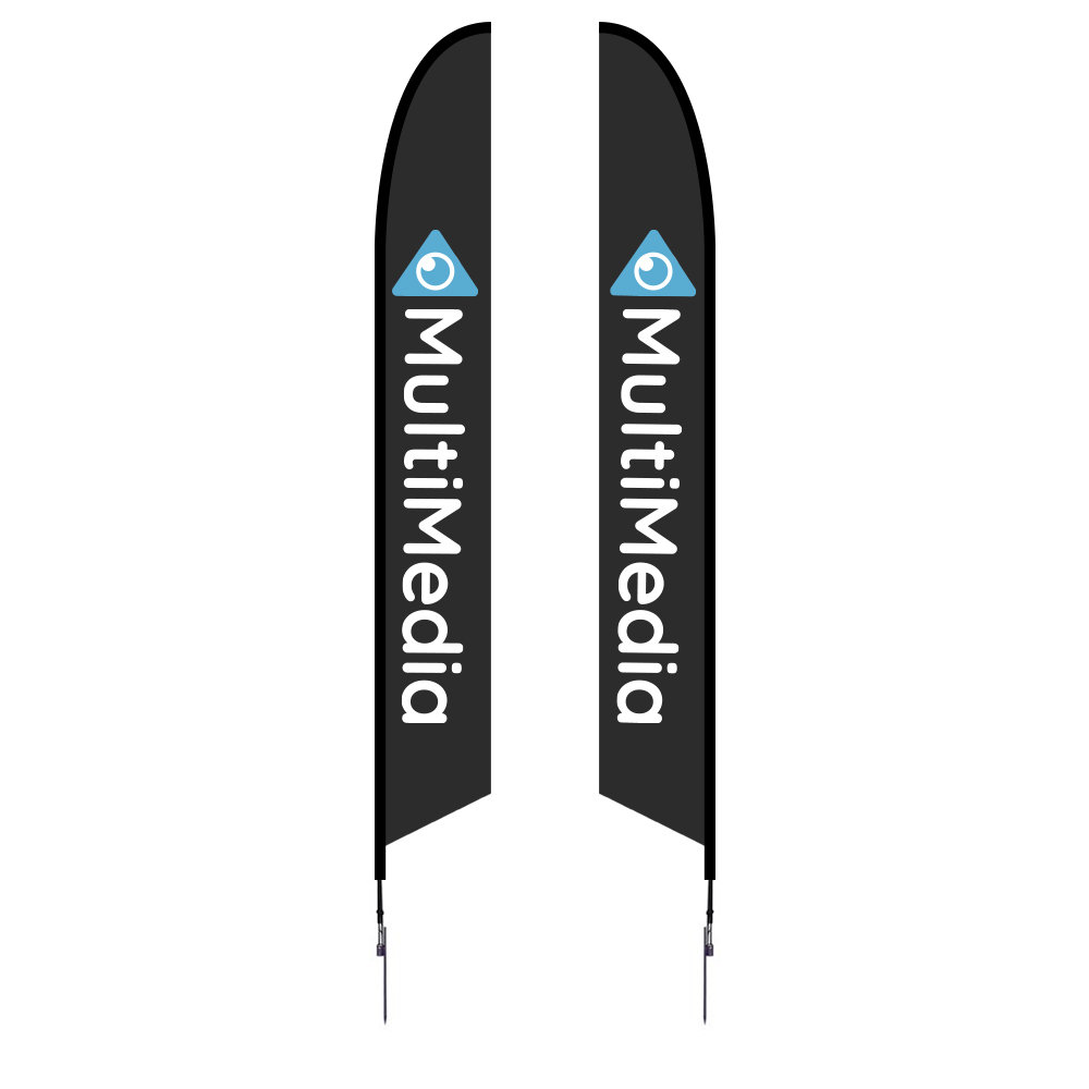 two thin black flag signage for MultiMedia