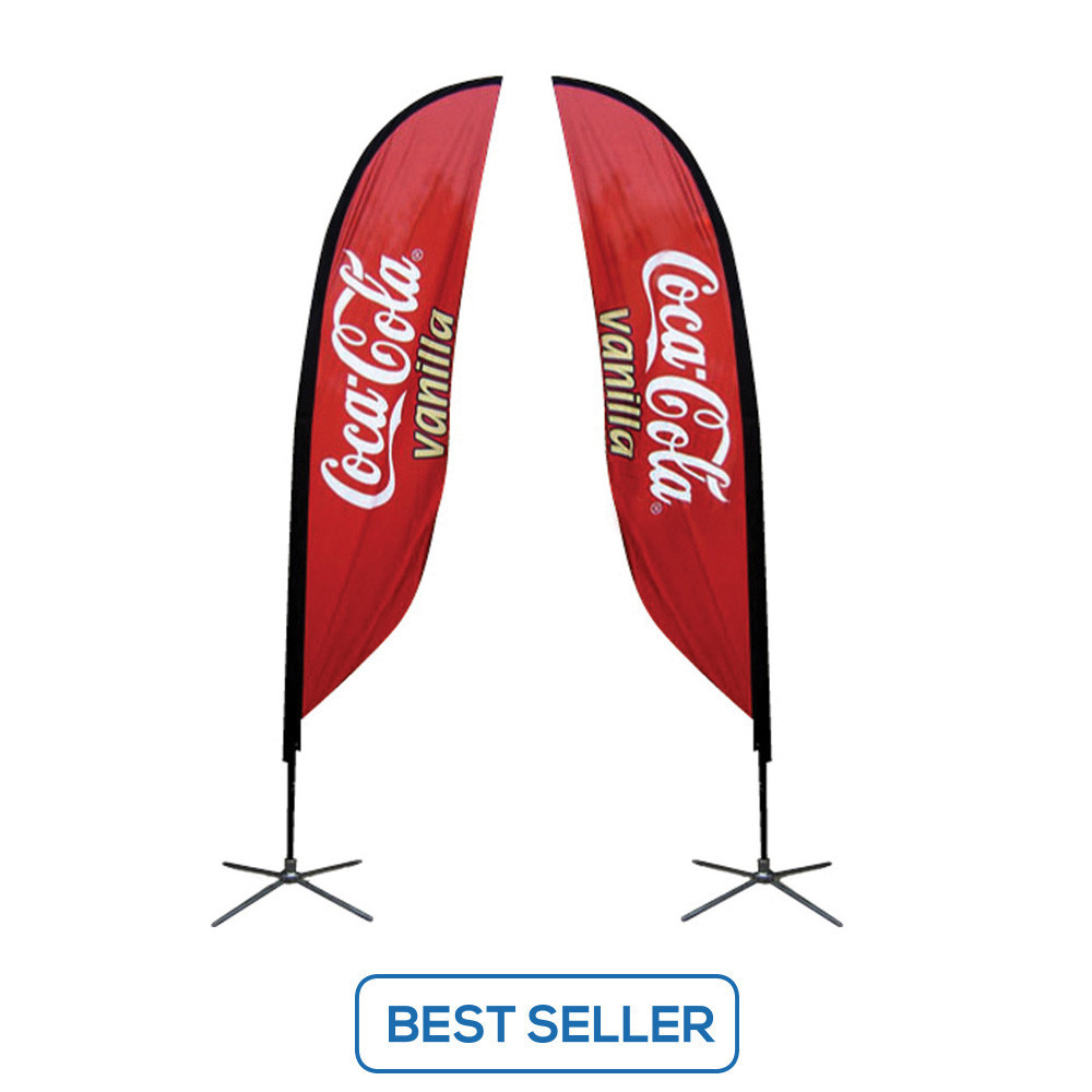 two red Coca Cola Vanila flag signage