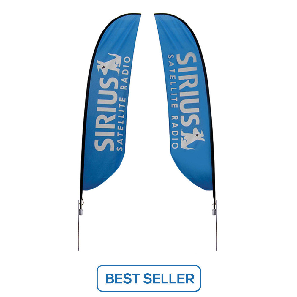 two blue Sirius Satellite Radio flag signage