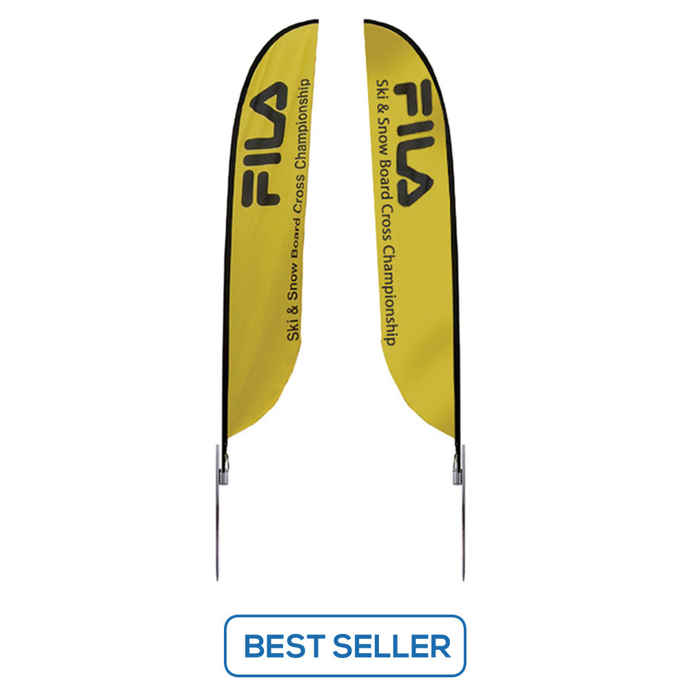 two yellow Fila feather banner
