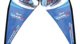 two blue teardrop banner stand for Hukafalls Jet