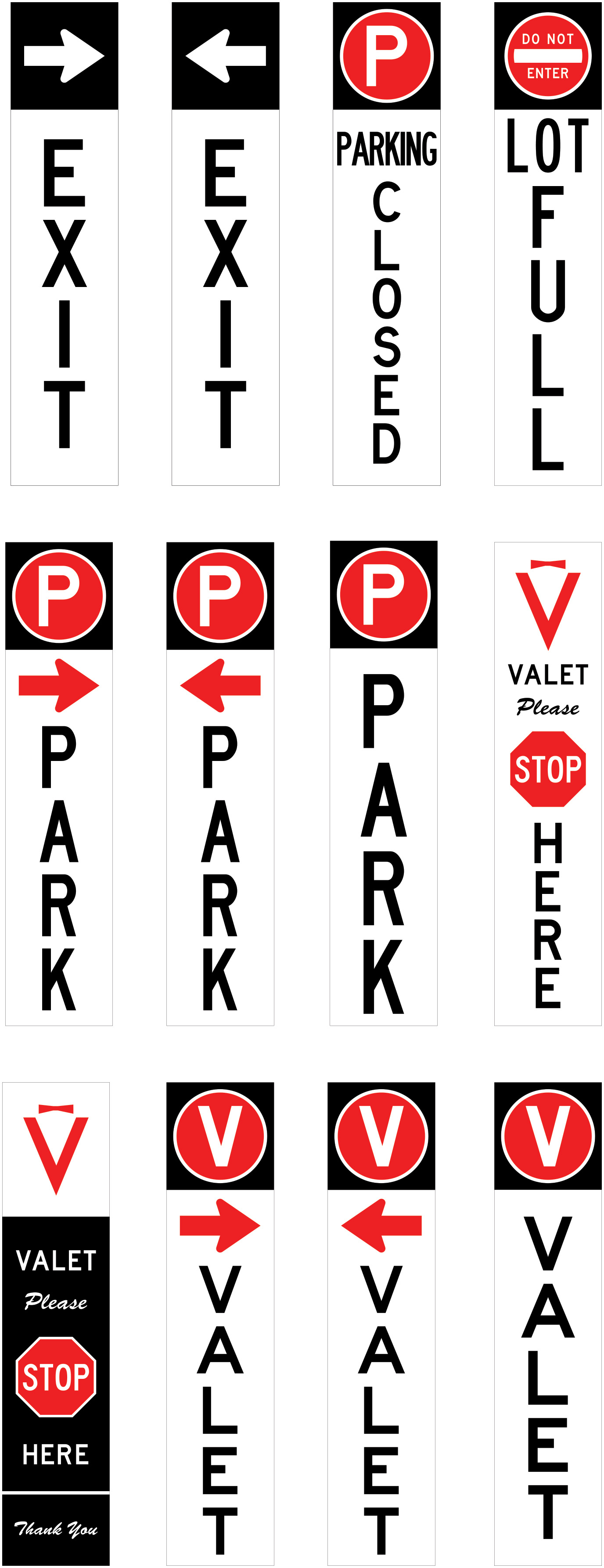 collection of various parking and valet signs 