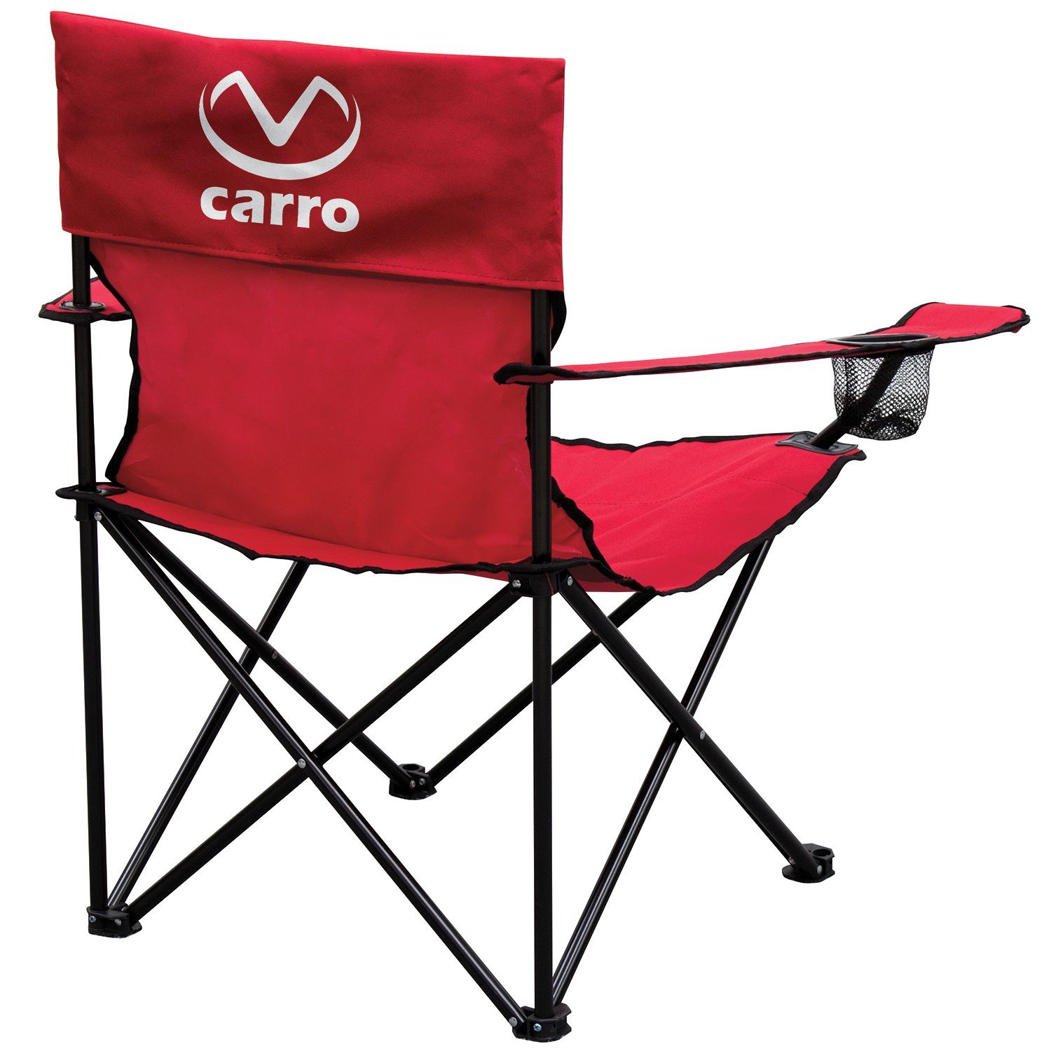 back of red lawn chair with carro decal