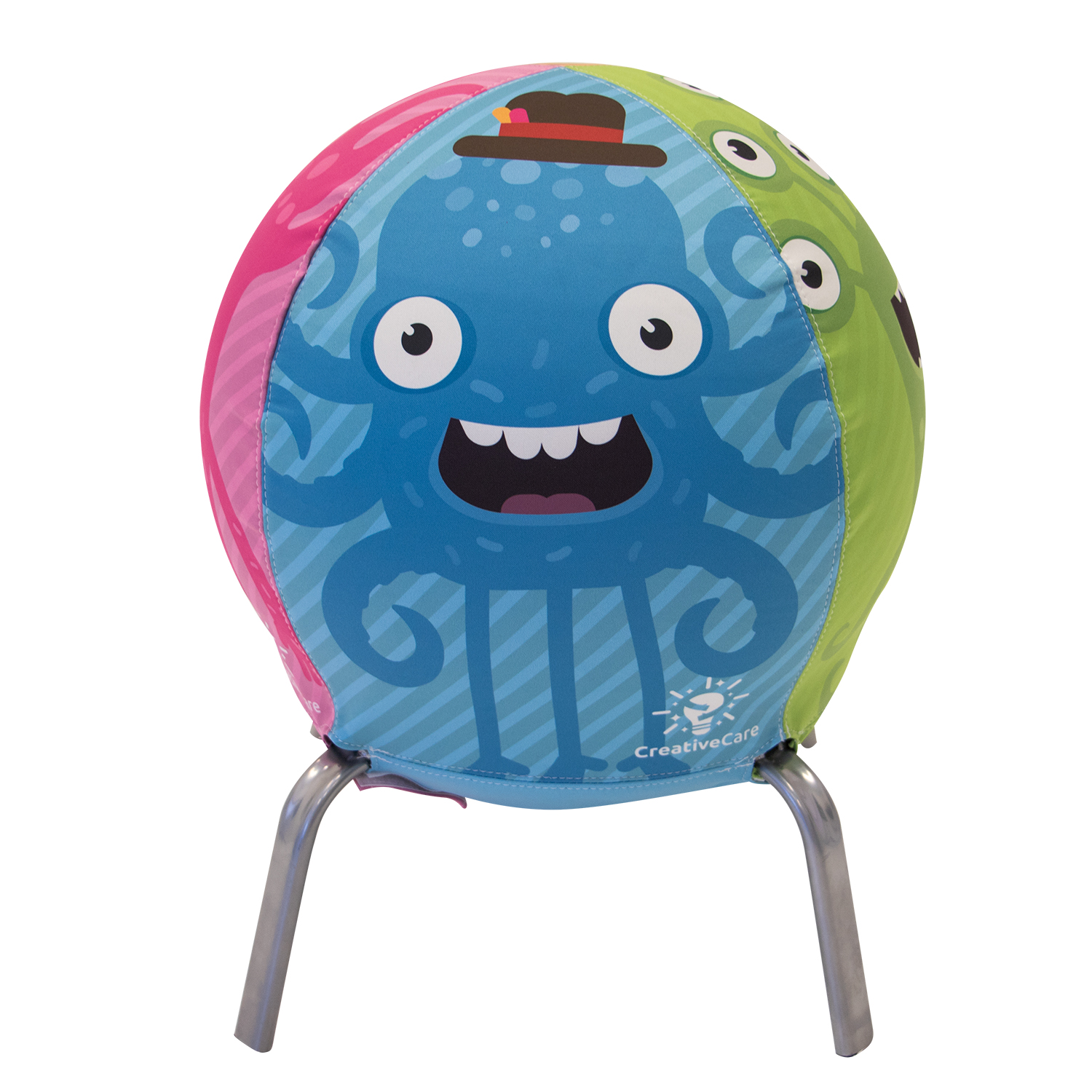 multi colored soft ball with metal legs