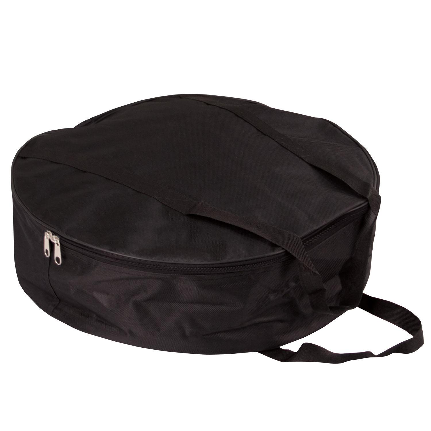 circular black carrying bag