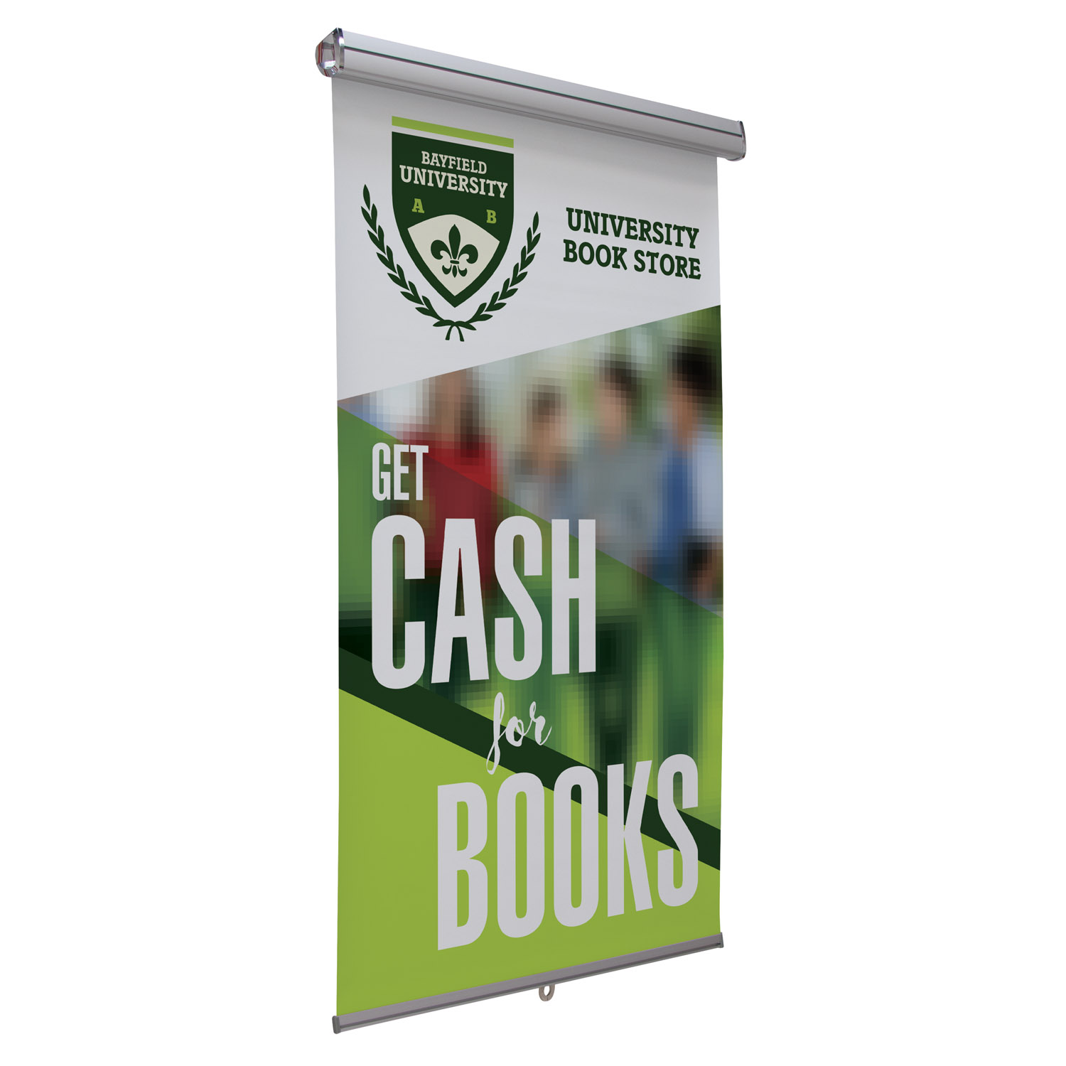 retractable banner for bayfield university bookstore