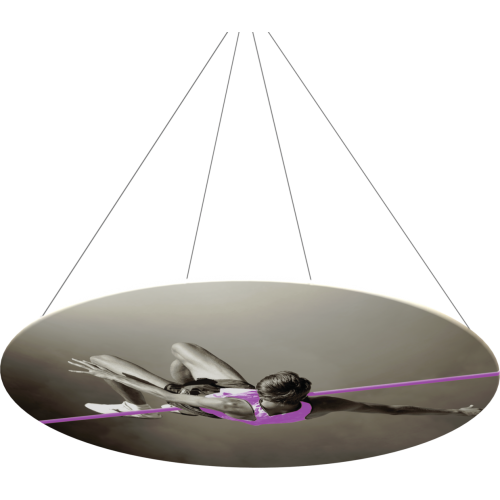 hanging oval disk structure of man jumping over pole 