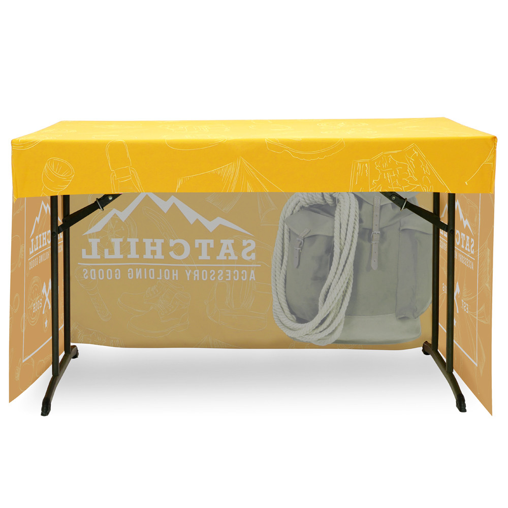 4ft 3-sided table throw rear view with custom graphic