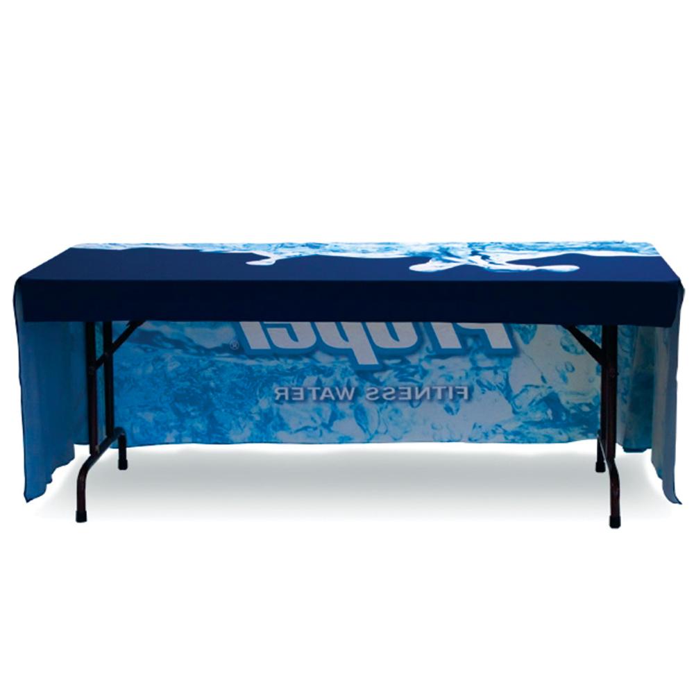 6ft 3-sided table throw rear view with custom graphic
