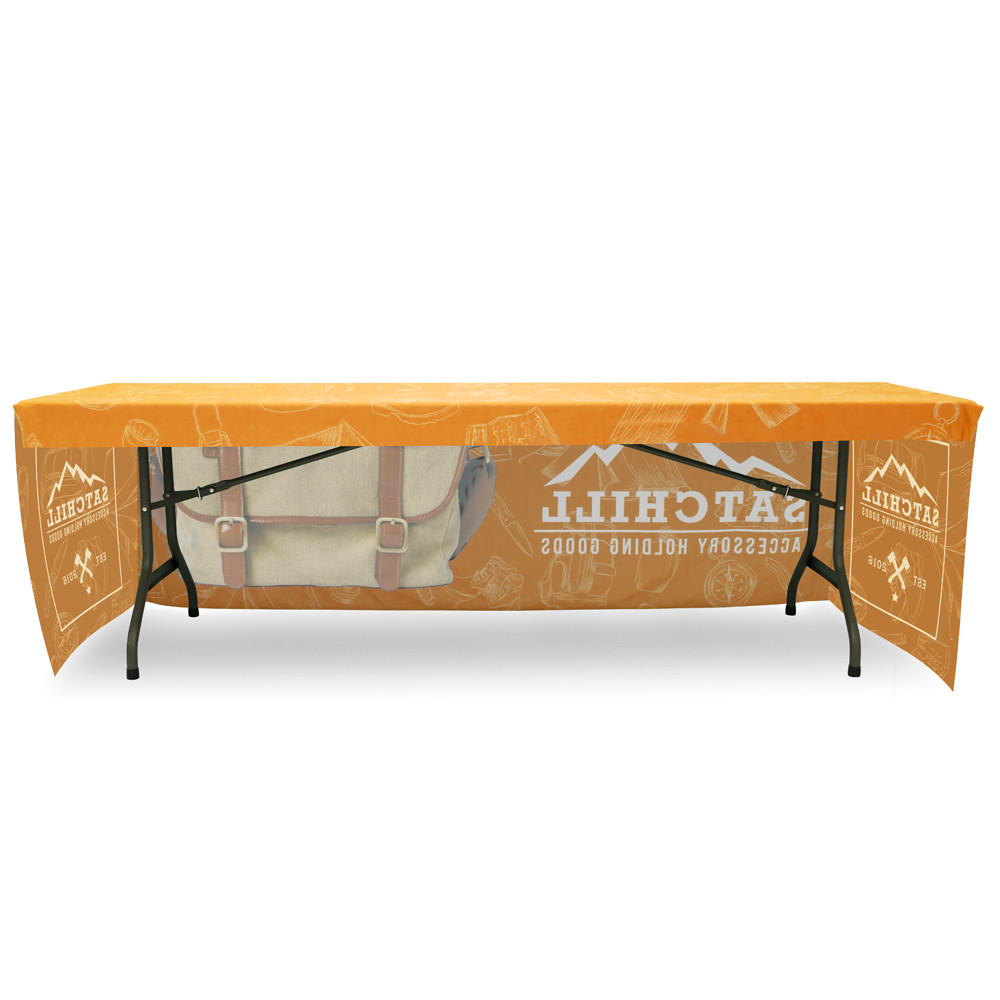 8ft 3-sided table throw rear view with custom graphic