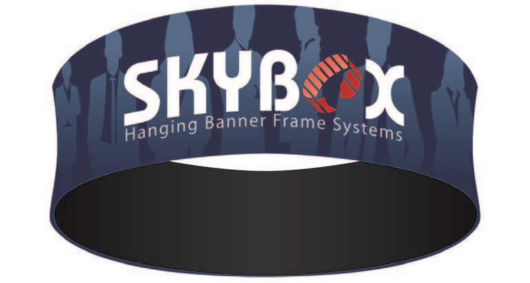 circular fabric structure for Skybox hanging banner frame systems